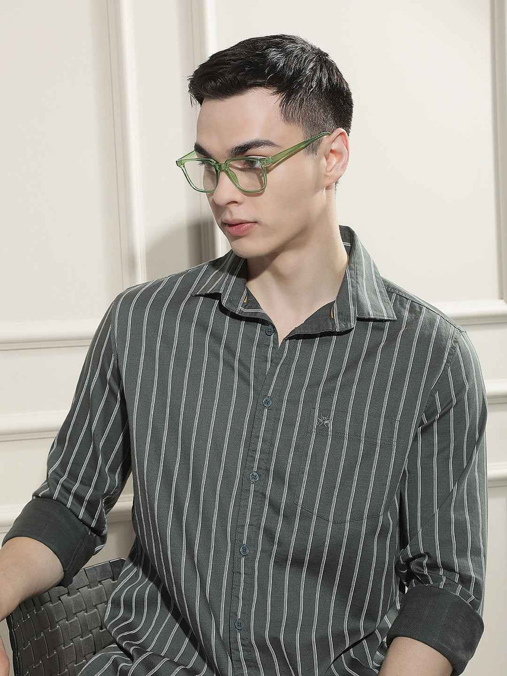Green Vertical Stripes Shirt