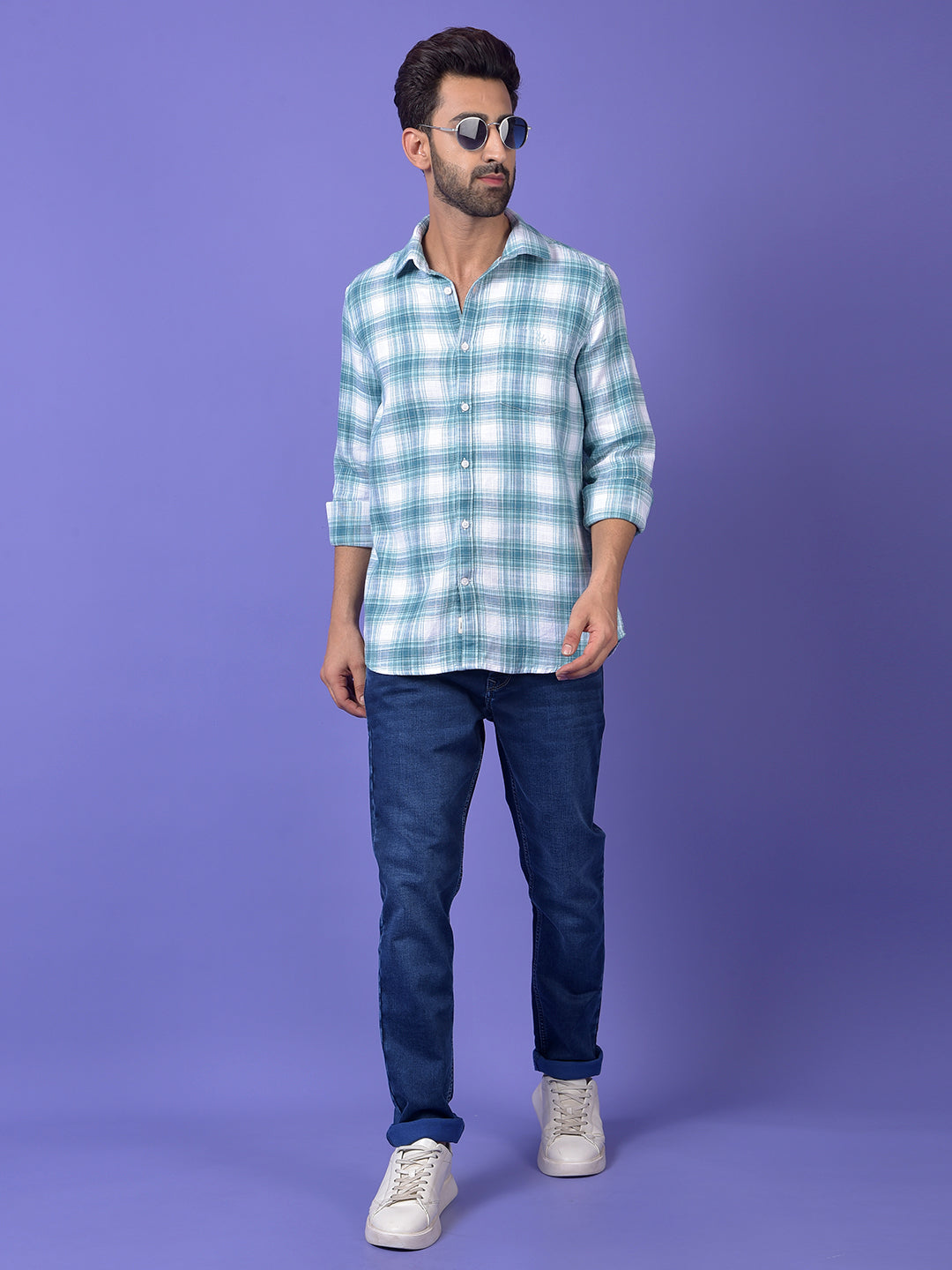 Blue Checked 100% Cotton Shirt