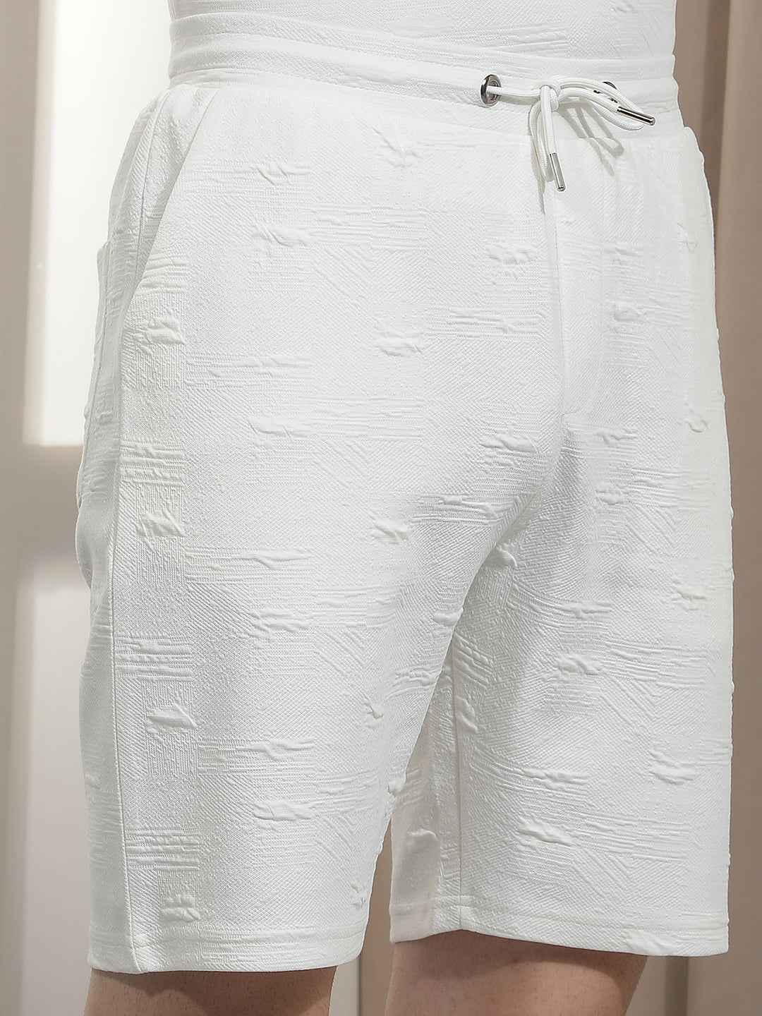 Refined White Jacquard Weave Shorts
