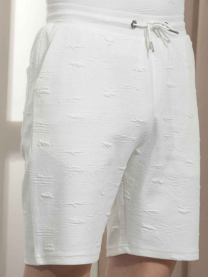 Refined White Jacquard Weave Shorts