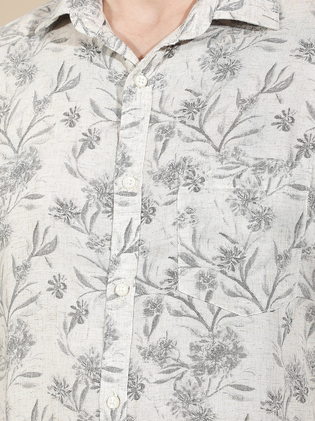 Linen Black Floral Print Shirt