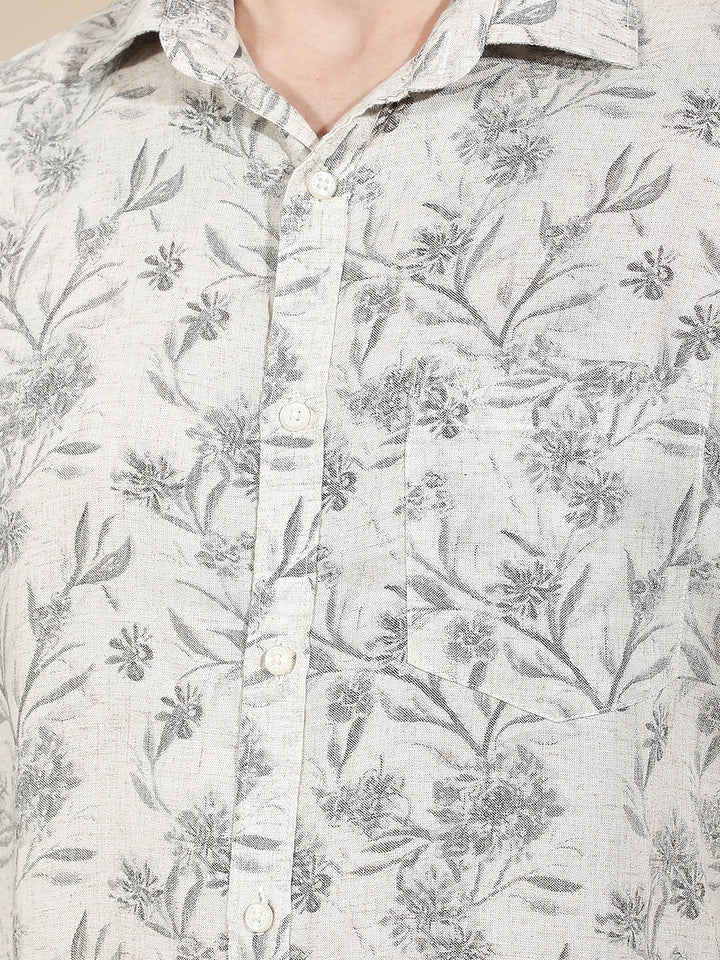Linen Black Floral Print Shirt