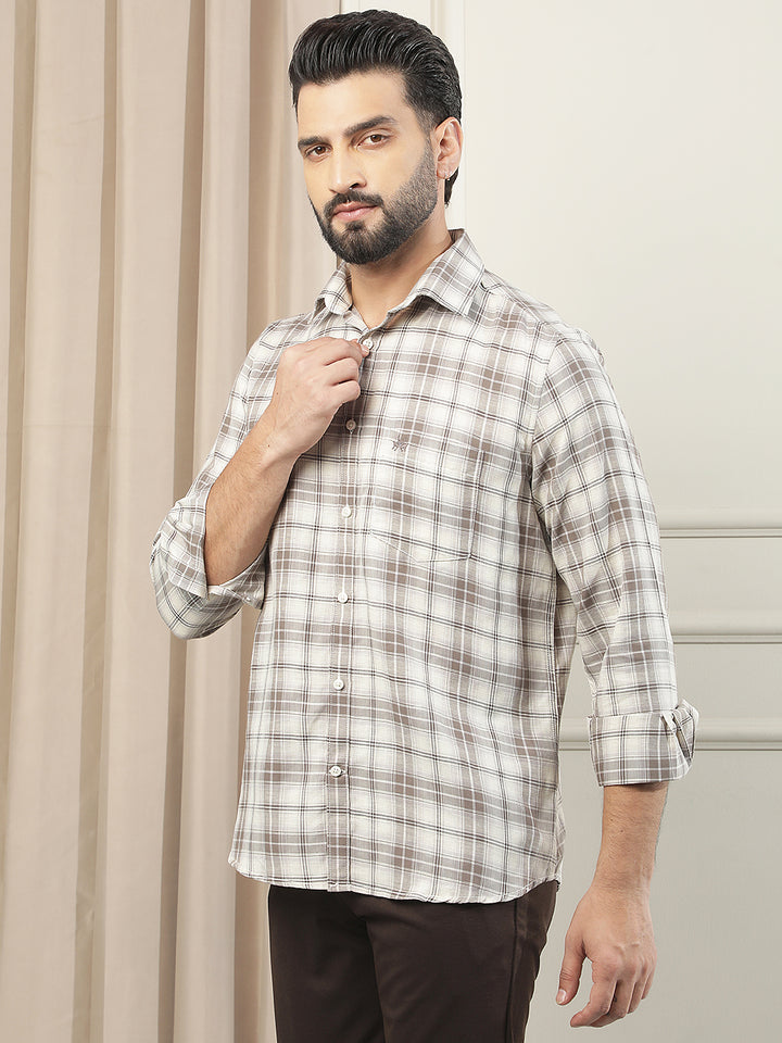 Brown Checked Linen Shirt