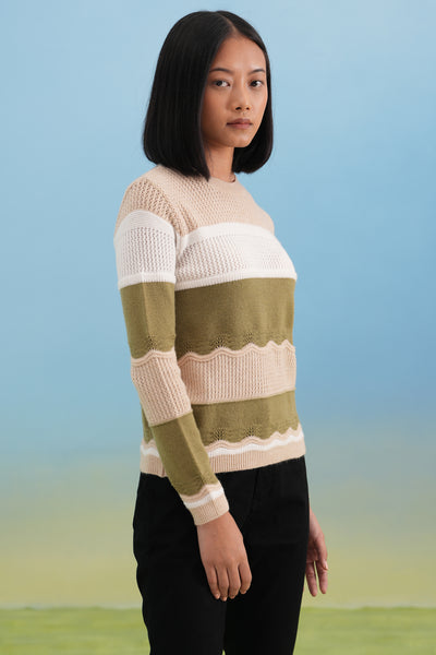 Olive Layered Color-Block Winter Pullover