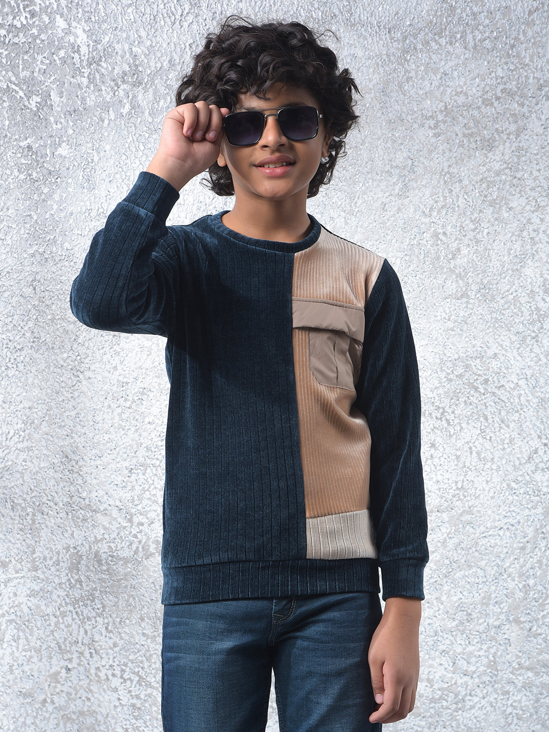 Navy Blue Color-Block Sweatshirt