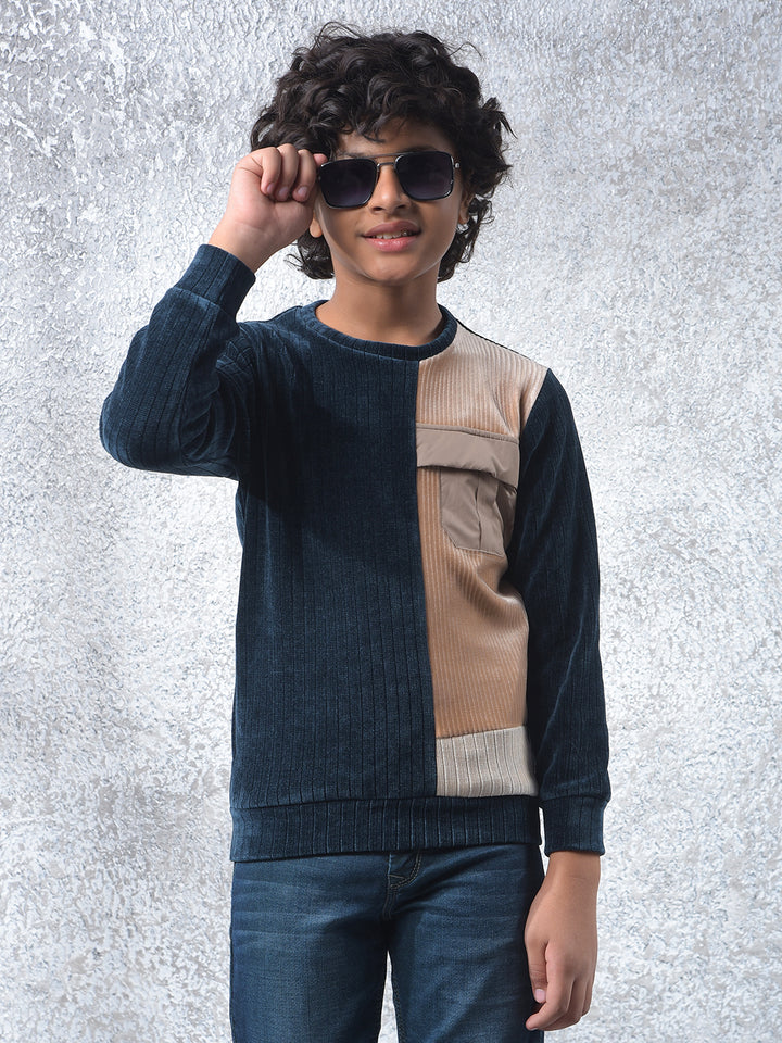 Navy Blue Color-Block Sweatshirt