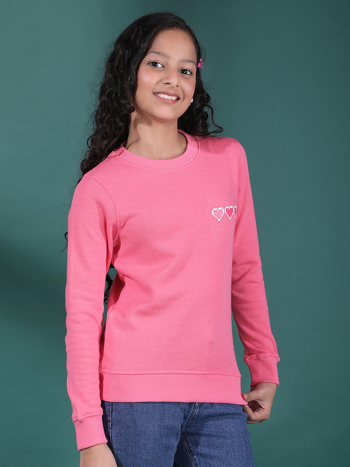 Pink Hearts Embellished Sweatshirt