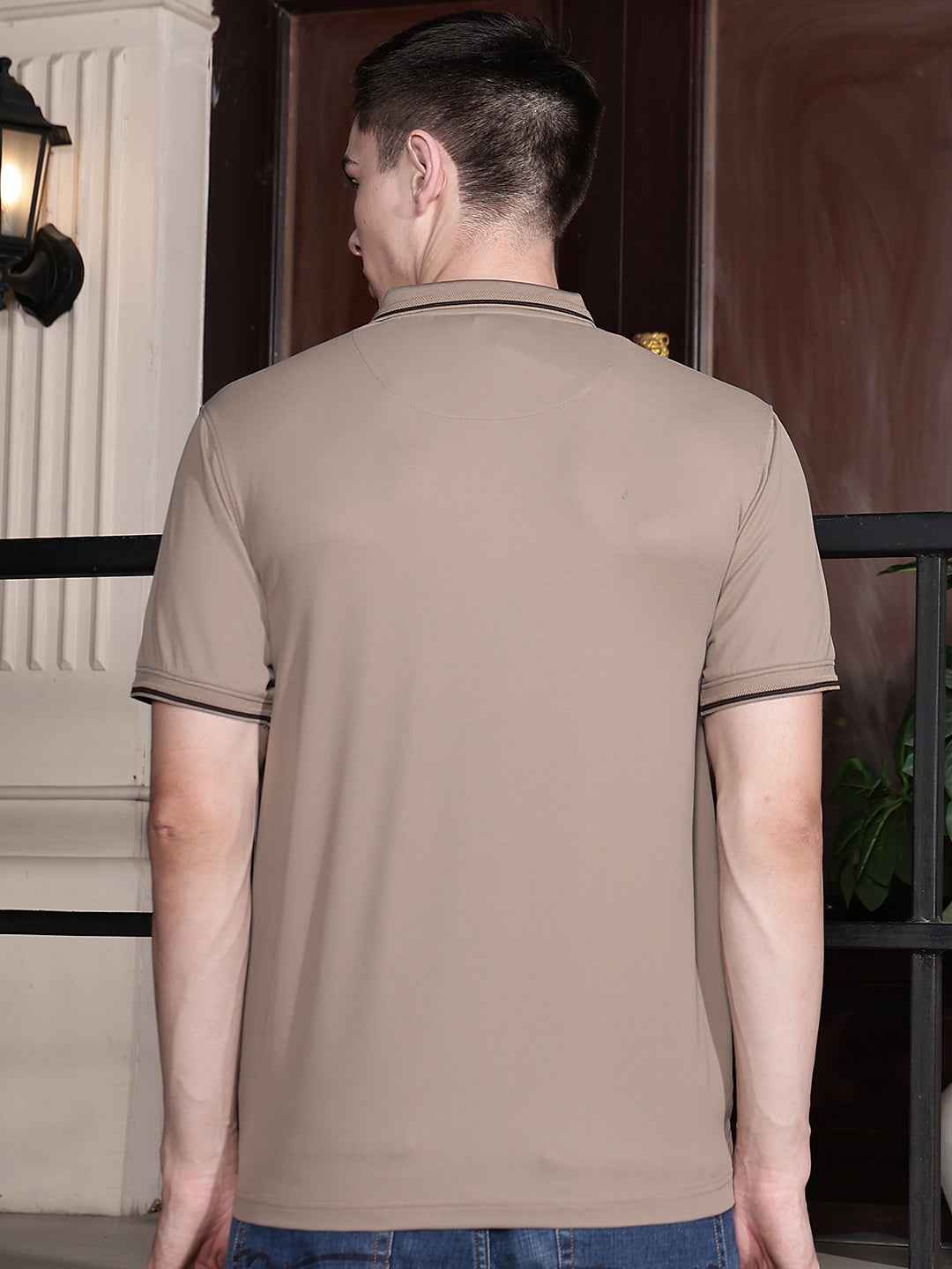 Beige Polo Neck T-Shirt