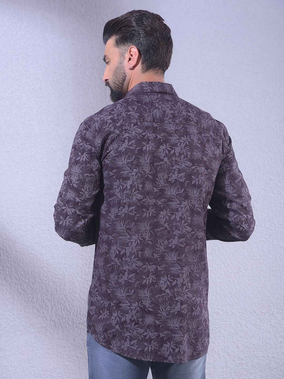 Wine Floral Print Shirt