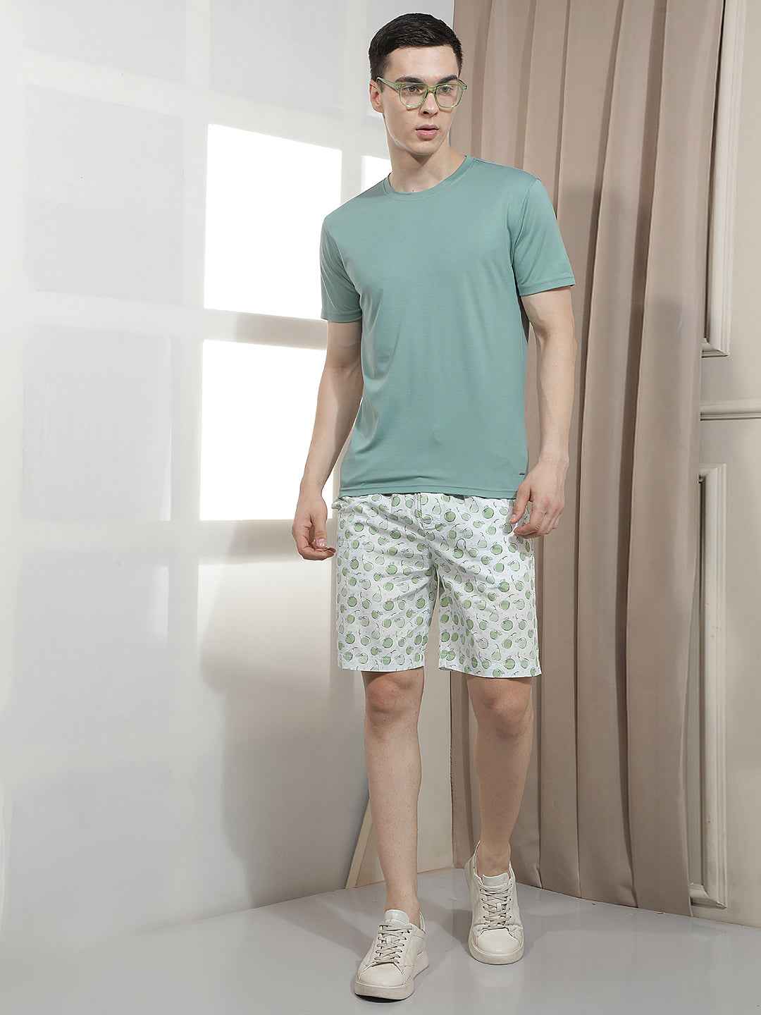 White 100% Cotton Motif Printed Lounge Shorts