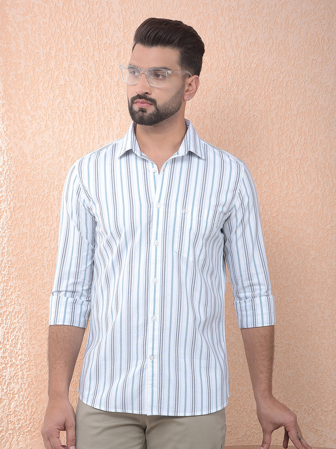 Green Vertical Stripes 100% Cotton Shirt