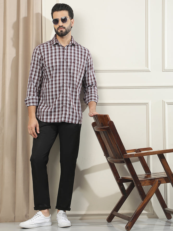 Purple Checked 100% Cotton Shirt