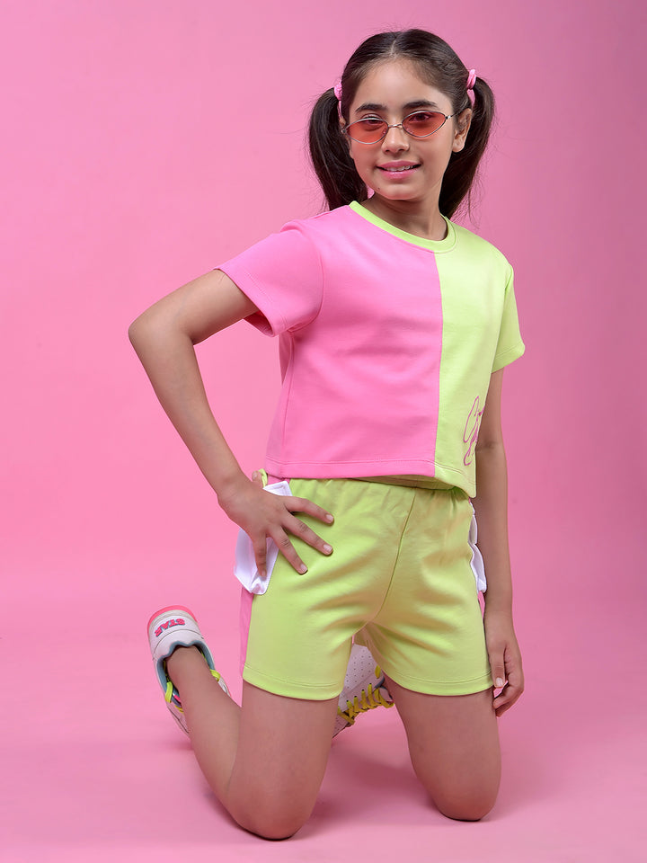 Green Color-Blocked Shorts