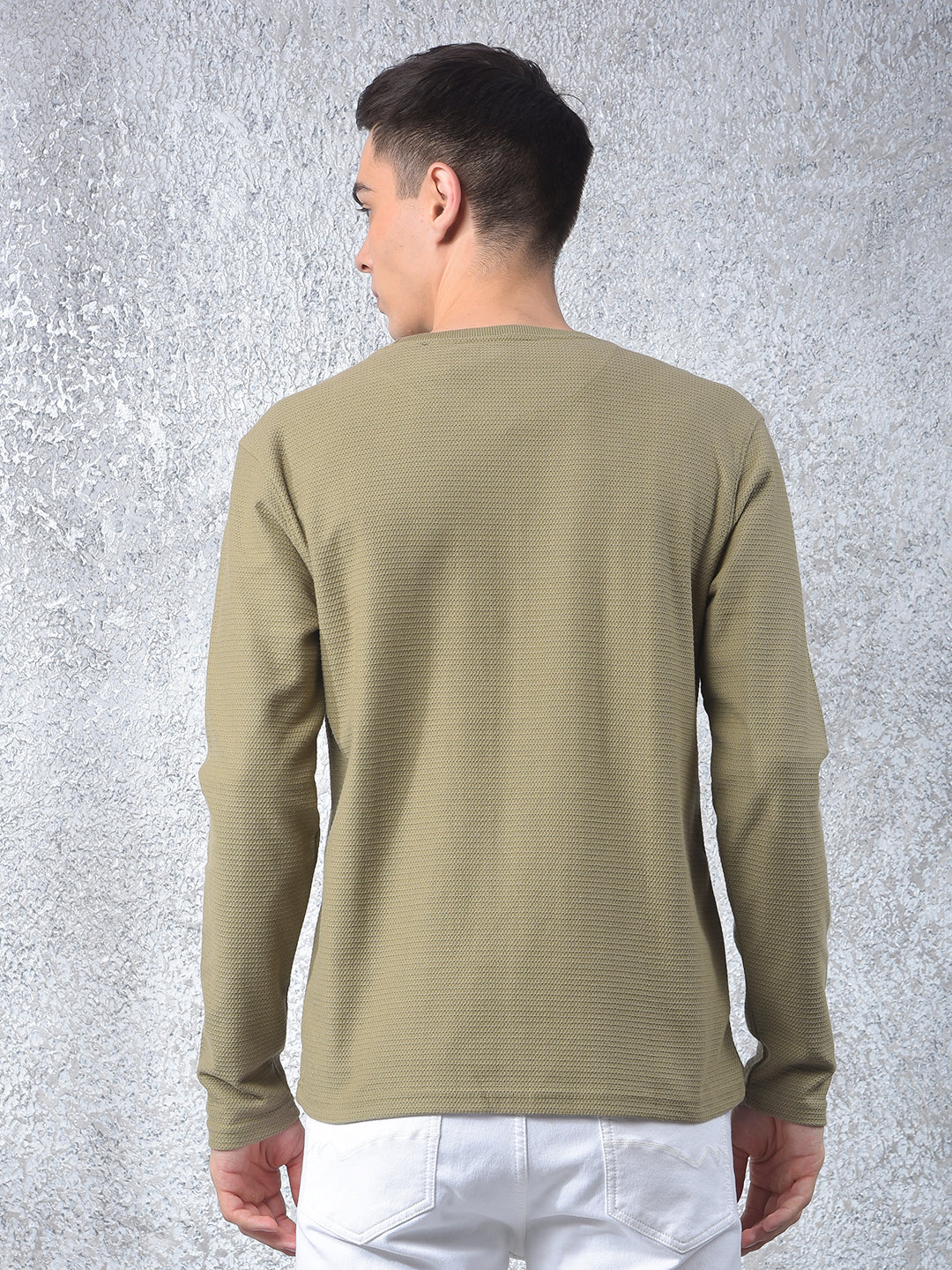 Olive Textured Knit Sweatshirt