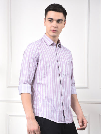 Purple Vertical Stripes 100% Cotton Shirt