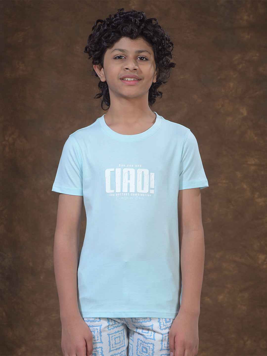 Blue Typographic Print T-Shirt