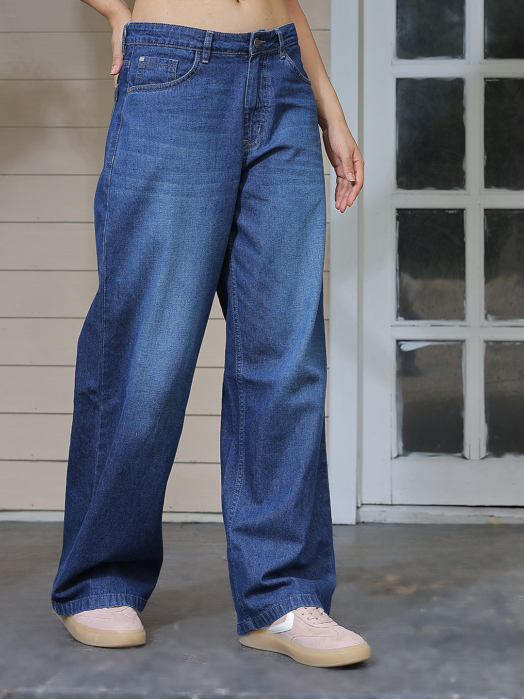 Blue 100% Cotton Wide Leg Jeans