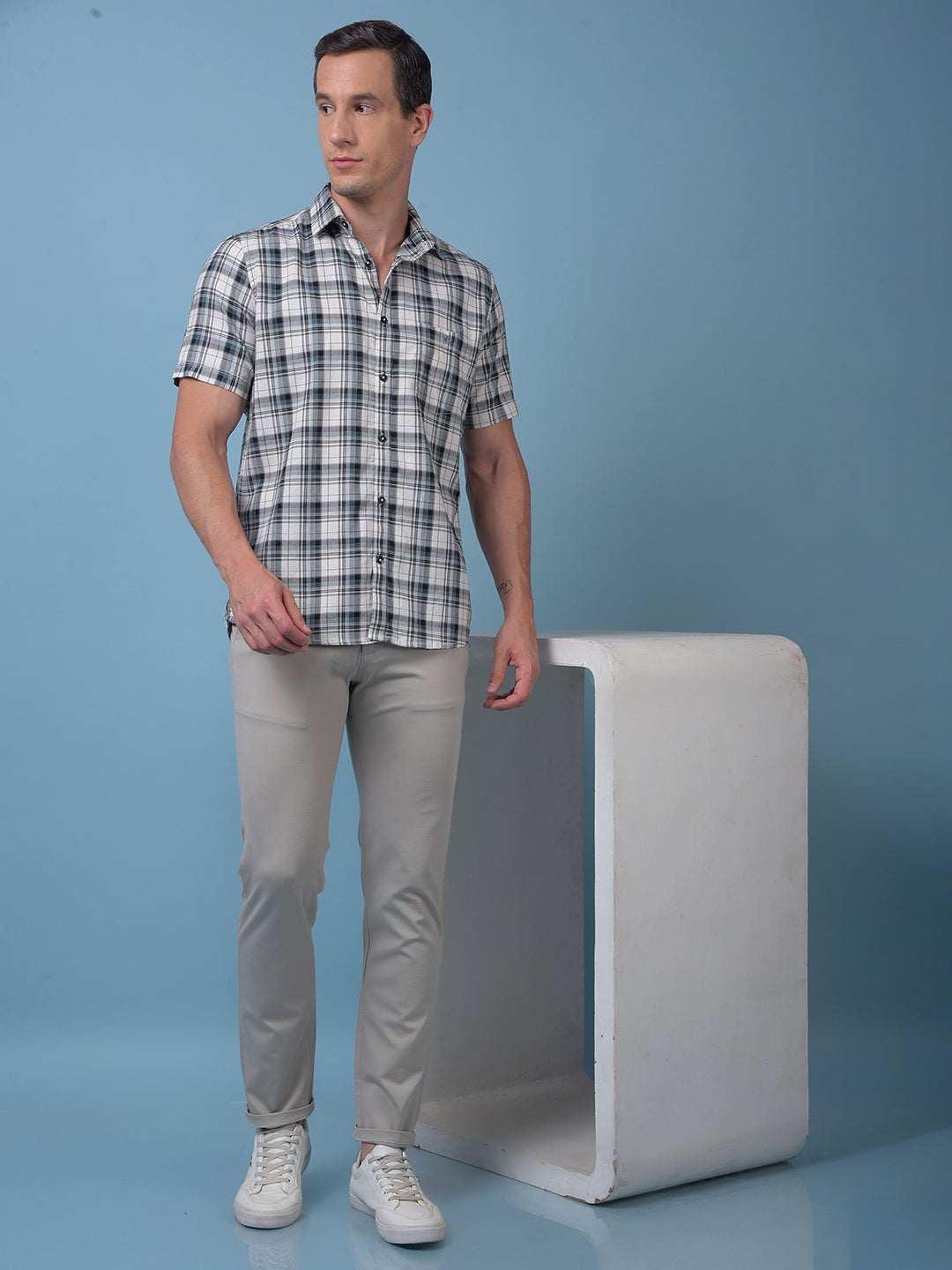 Blue Checked 100% Cotton Shirt