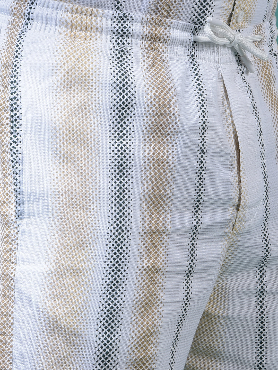 Beige Vertical Stripes 100% Cotton Shorts