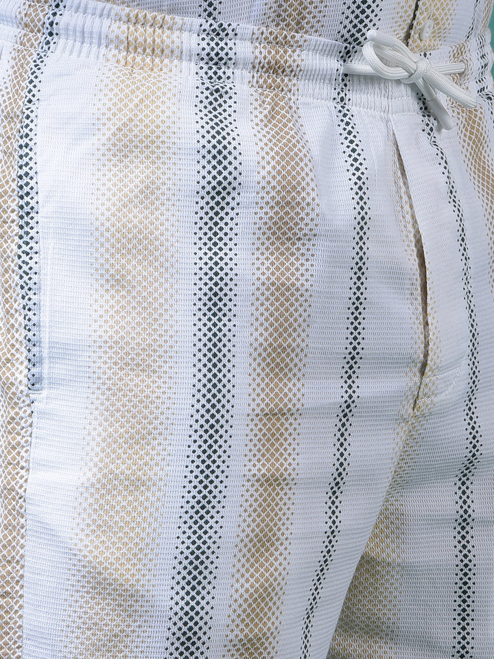 Beige Vertical Stripes 100% Cotton Shorts