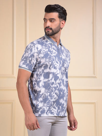 Blue Abstract Print Polo Neck T-Shirt