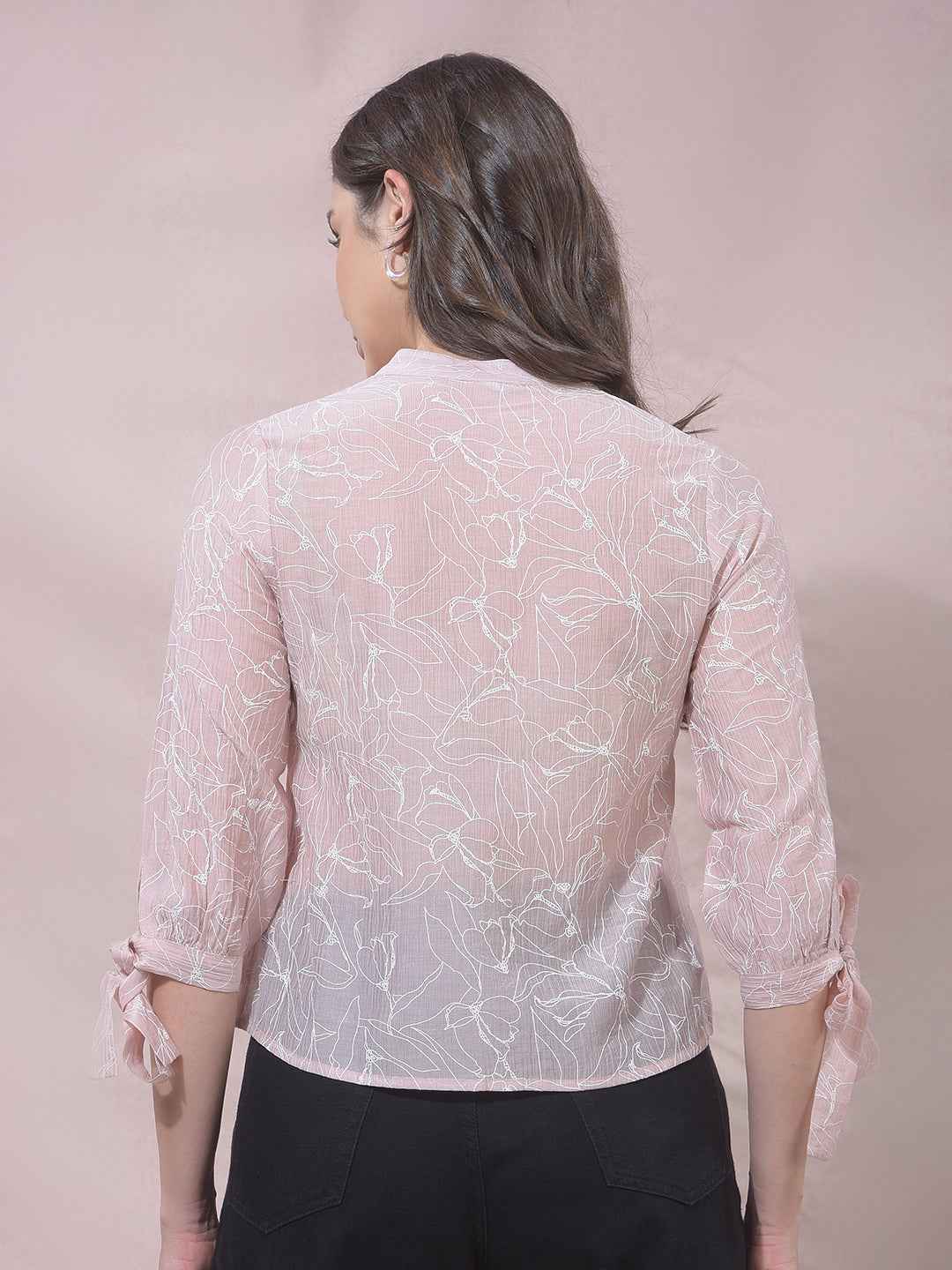 Peach Printed V-Neck Shirt
