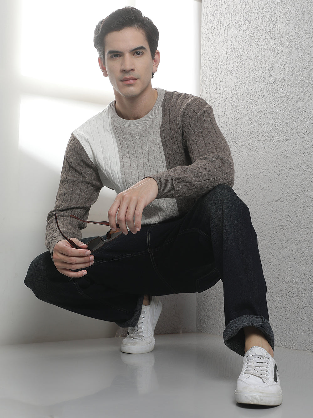 Brown Jacquard Acrylic Sweater