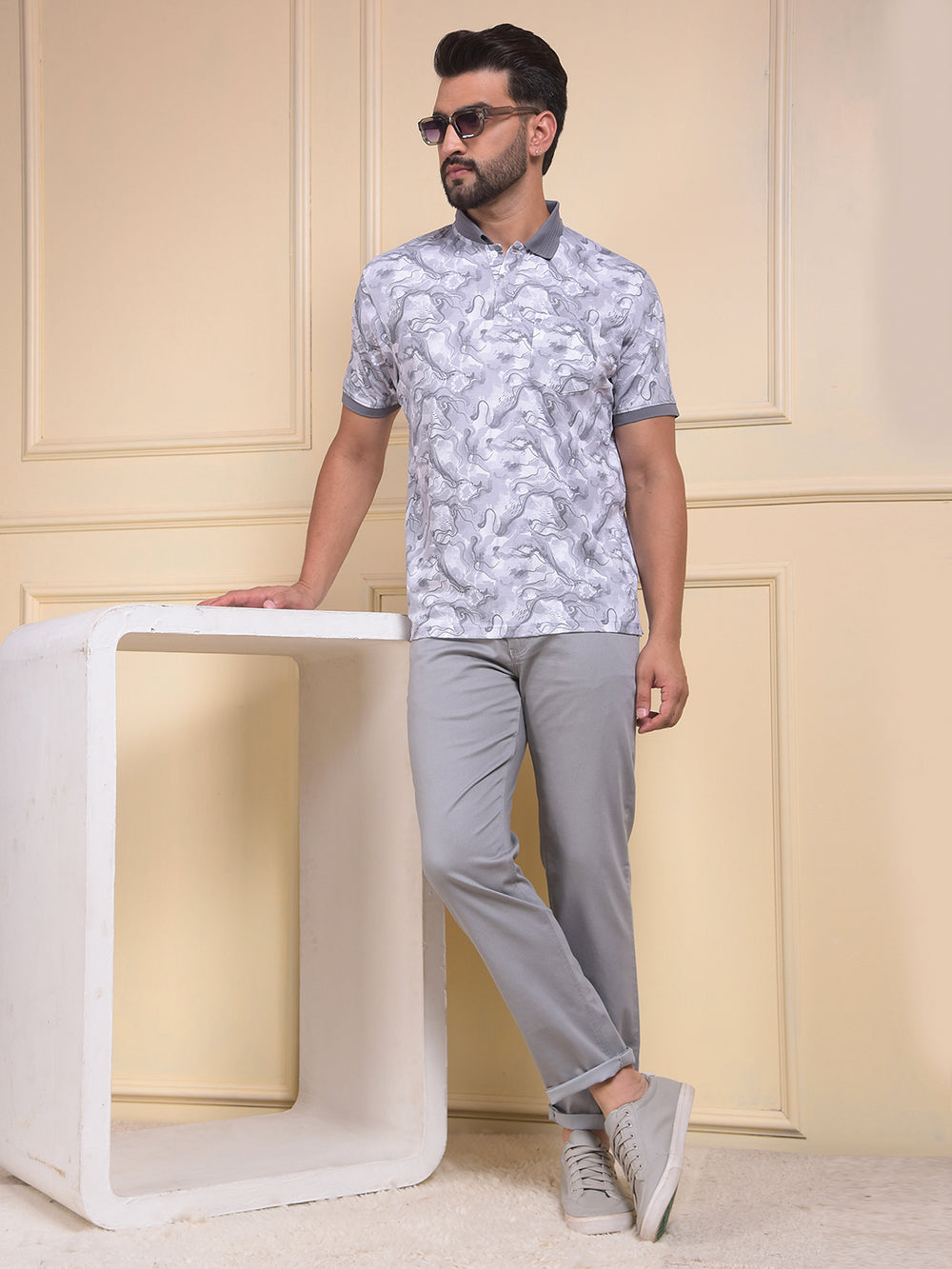 Grey Printed Trousers