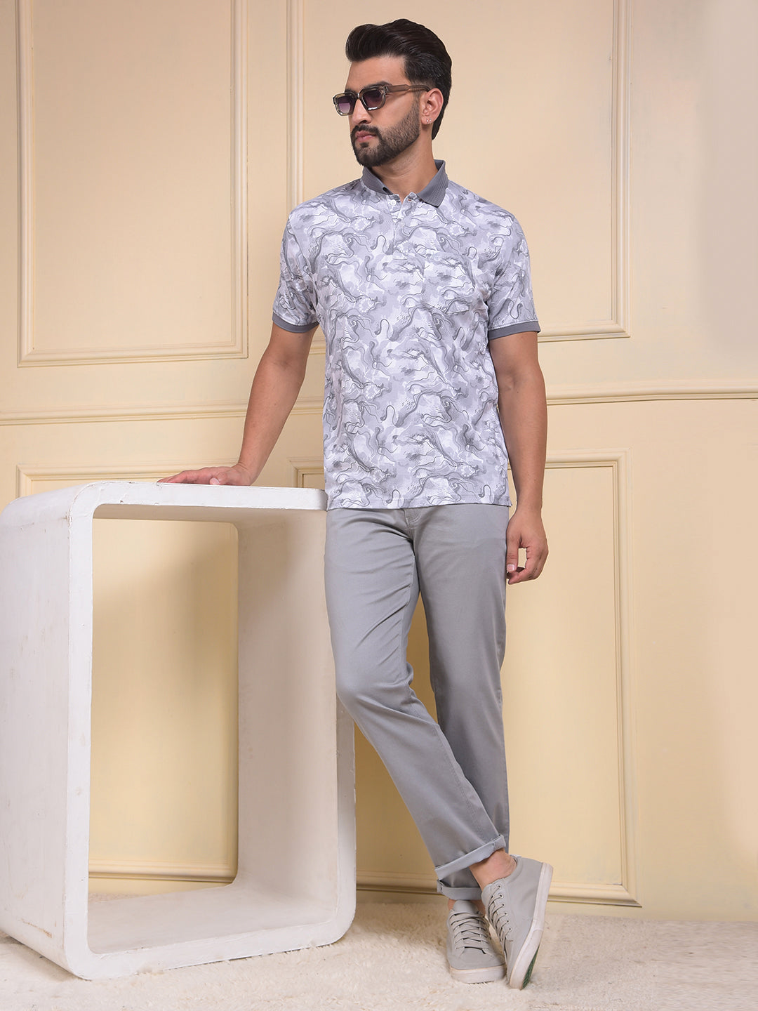Grey Printed Trousers