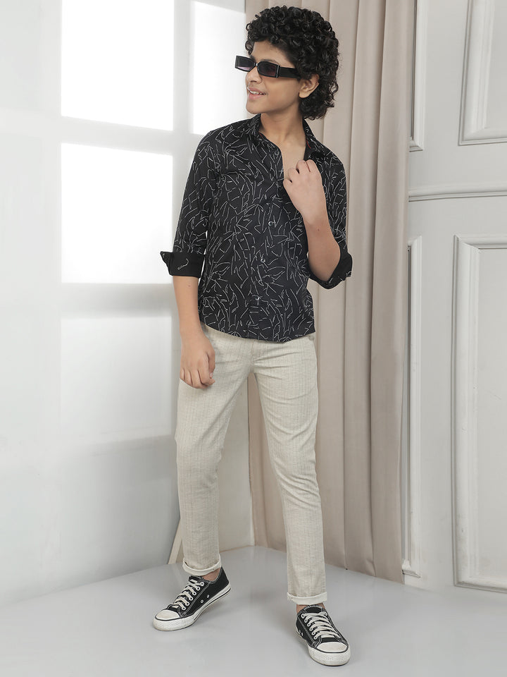 Black 100% Cotton Floral Print Shirt