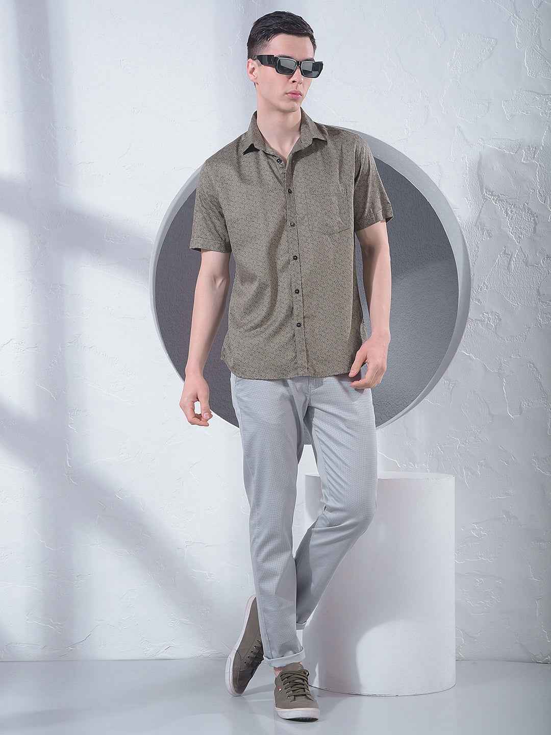 Olive Modern Print Shirt