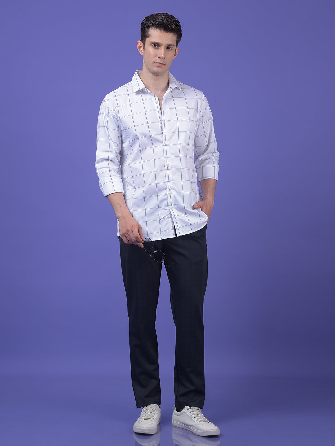 White Windowpane Check 100% Cotton Shirt