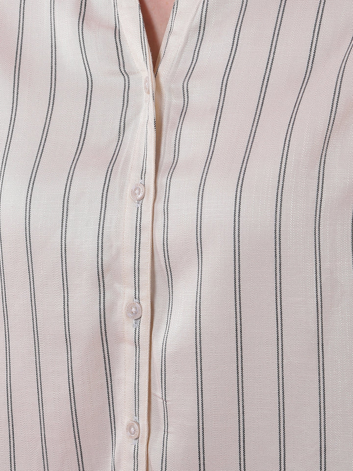 Off White Vertical Stripes V-Neck Shirt