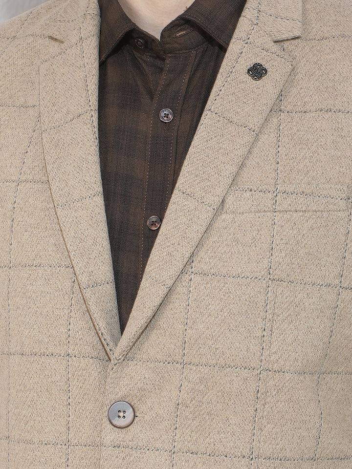 Beige Checked Notched Lapel Blazer