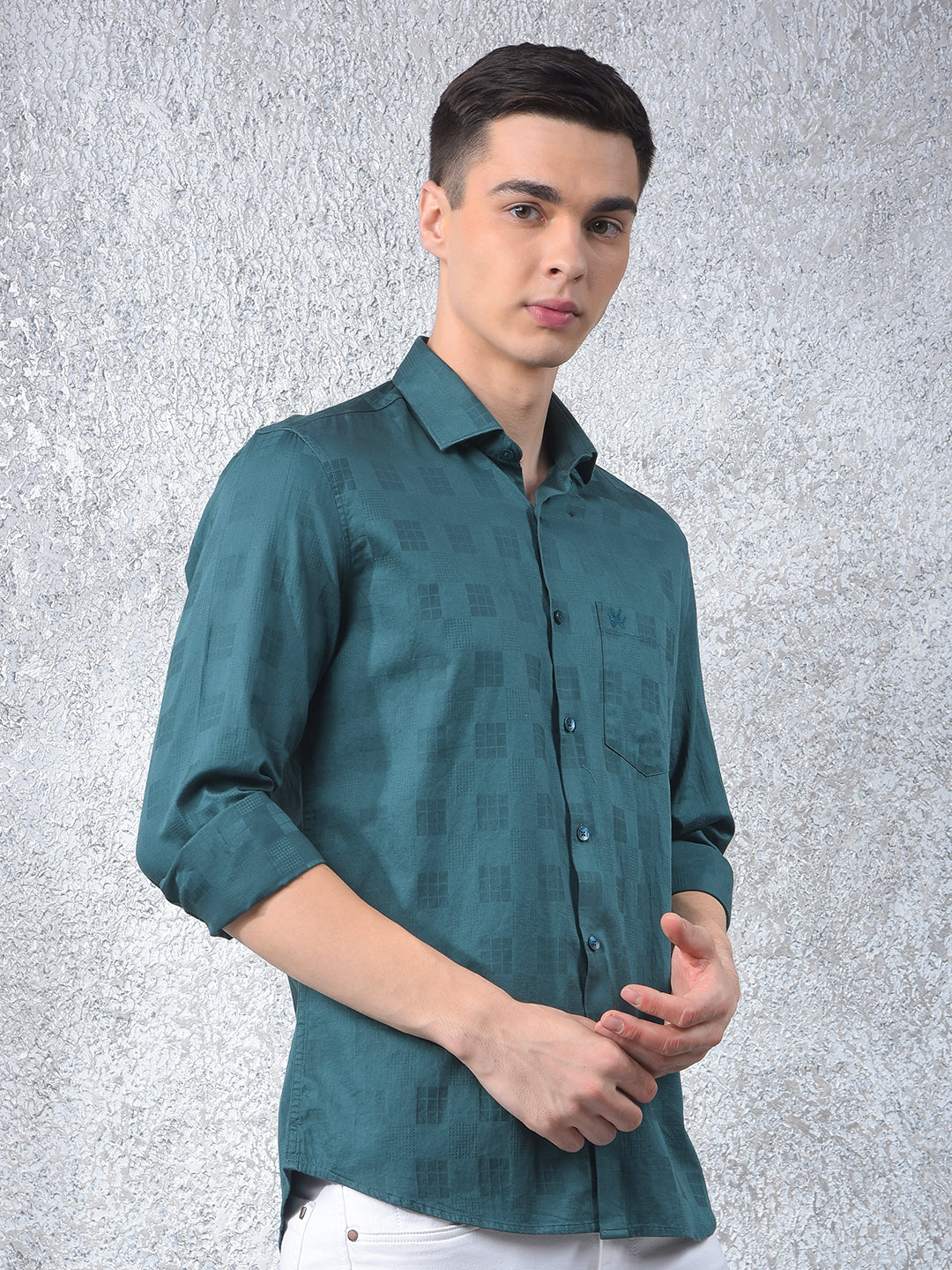 Green Textured 100% Cotton Shirt