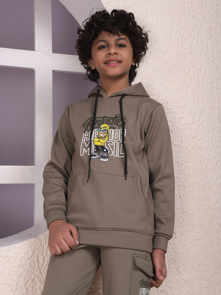 Olive Graphic Print Hooded Neck Sweatshirt