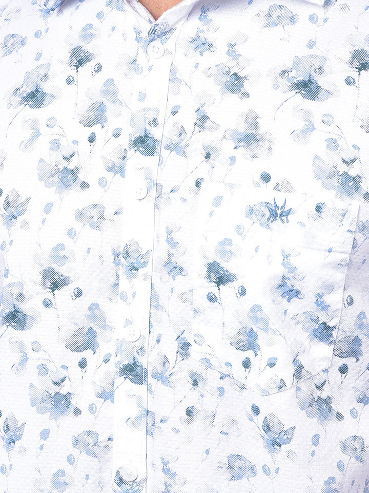 Blue Floral Print 100% Cotton Shirt