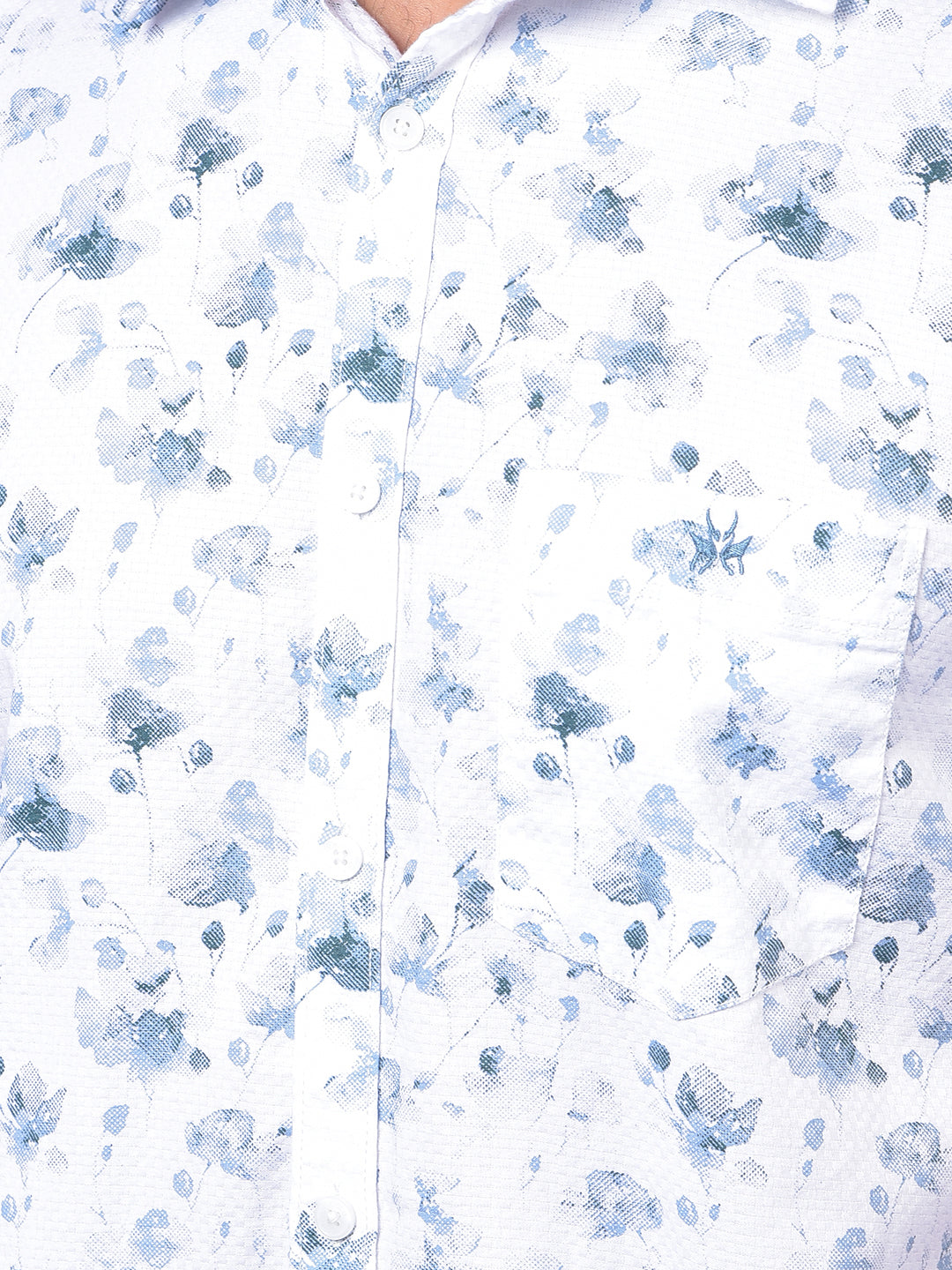 Blue Floral Print 100% Cotton Shirt