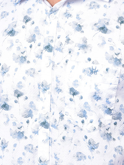 Blue Floral Print 100% Cotton Shirt