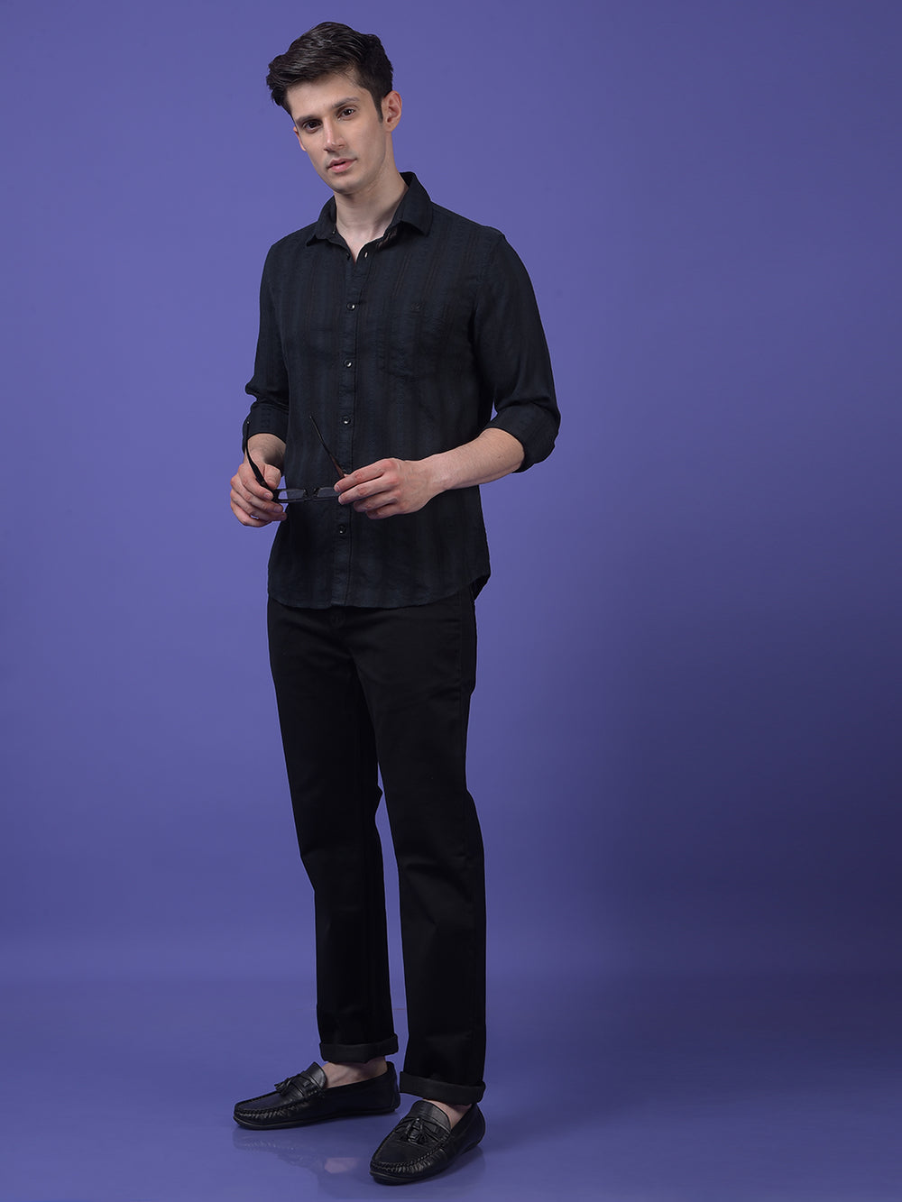 Black Embroidered 100% Cotton Shirt