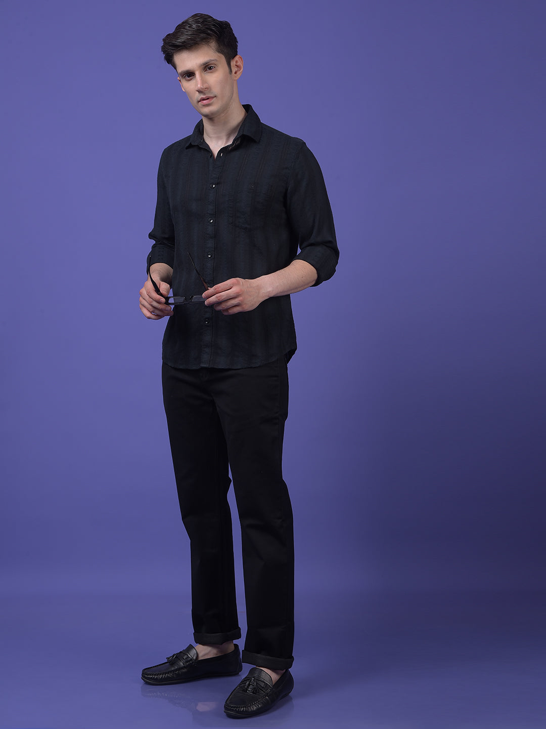 Black Embroidered 100% Cotton Shirt