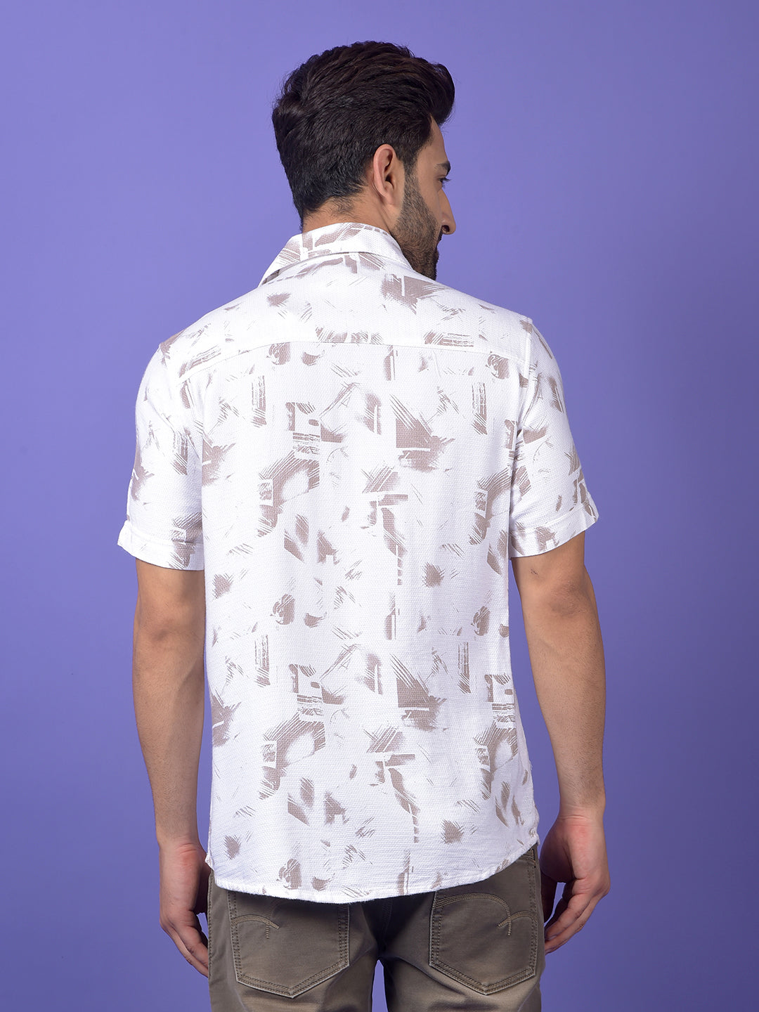 Beige Printed 100% Cotton Shirt
