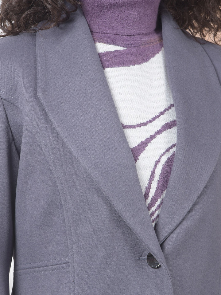 Grey Notched Lapel Collar Overcoat-Women Coats-Crimsoune Club