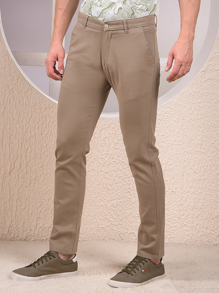 Stone Khaki Textured Fit Trousers