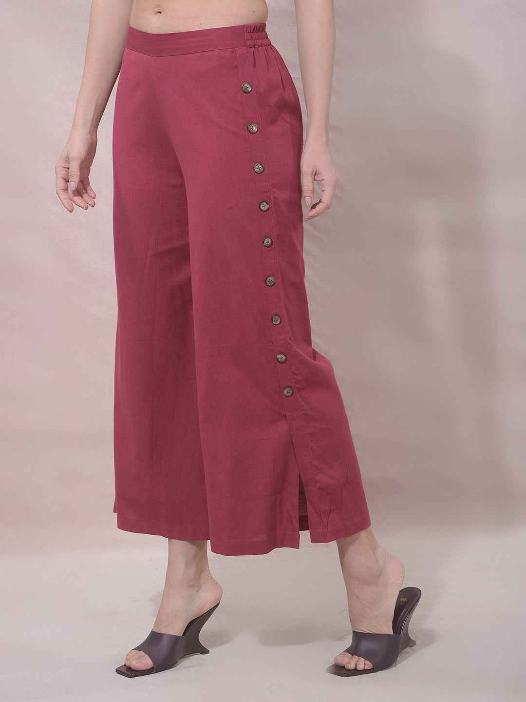 Maroon Wide Leg Casual Trousers