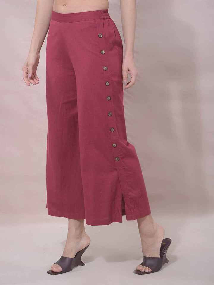 Maroon Wide Leg Casual Trousers