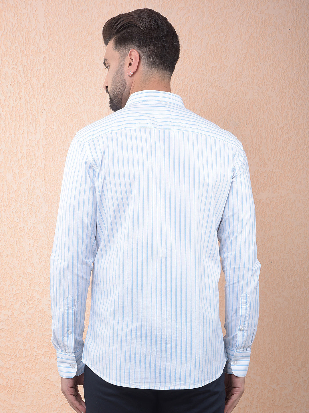 Blue Vertical Striped 100% Cotton Shirt