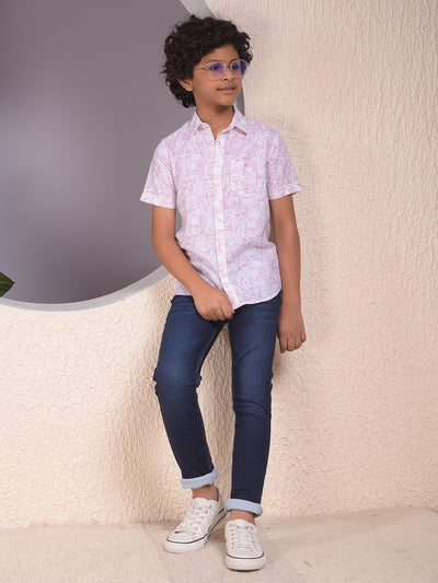Purple Floral Print Linen Shirt