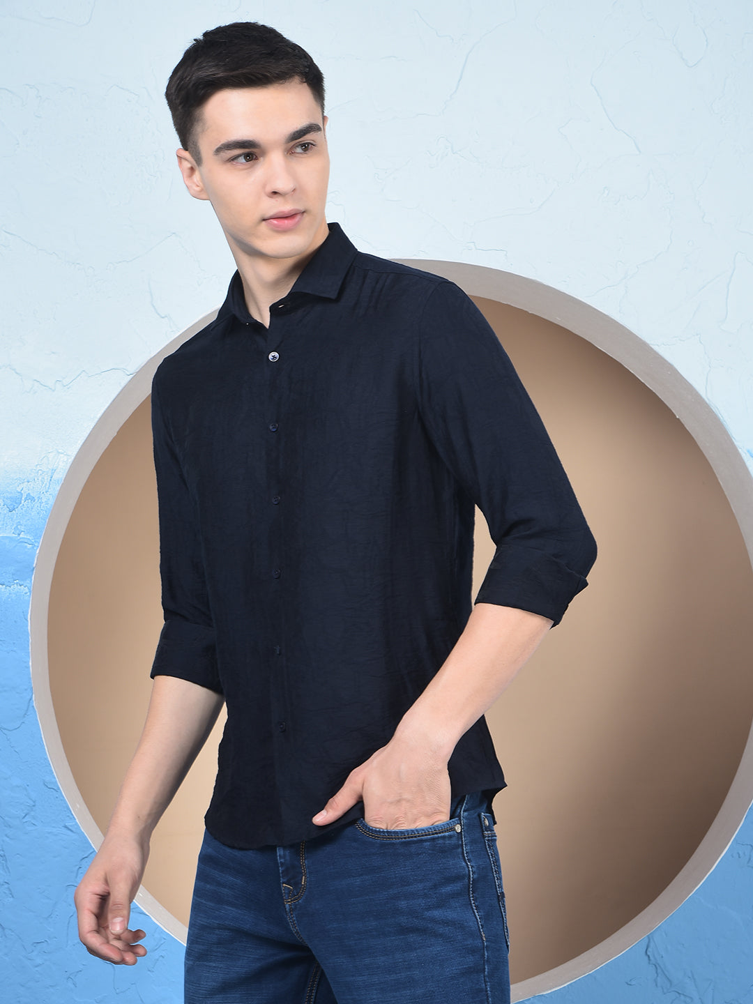 Navy Blue Jacquard Shirt