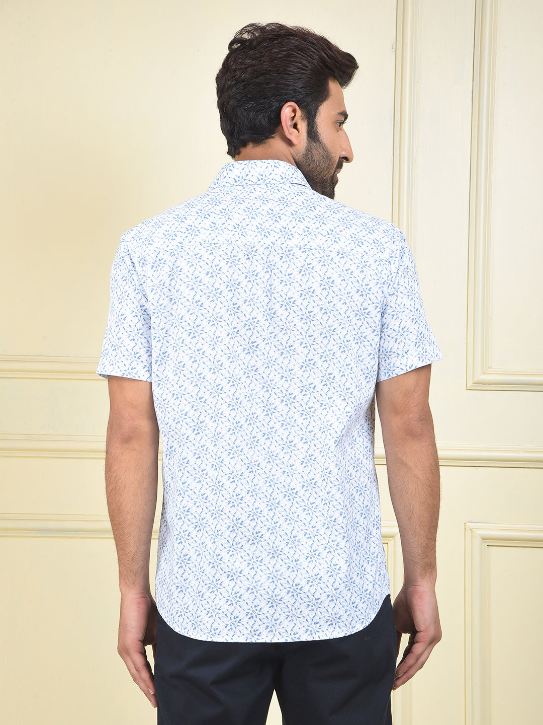 Blue Floral Print 100% Cotton Shirt